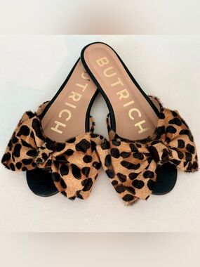 Butrich Leopard Bow Slide Sandals - Black/Tan